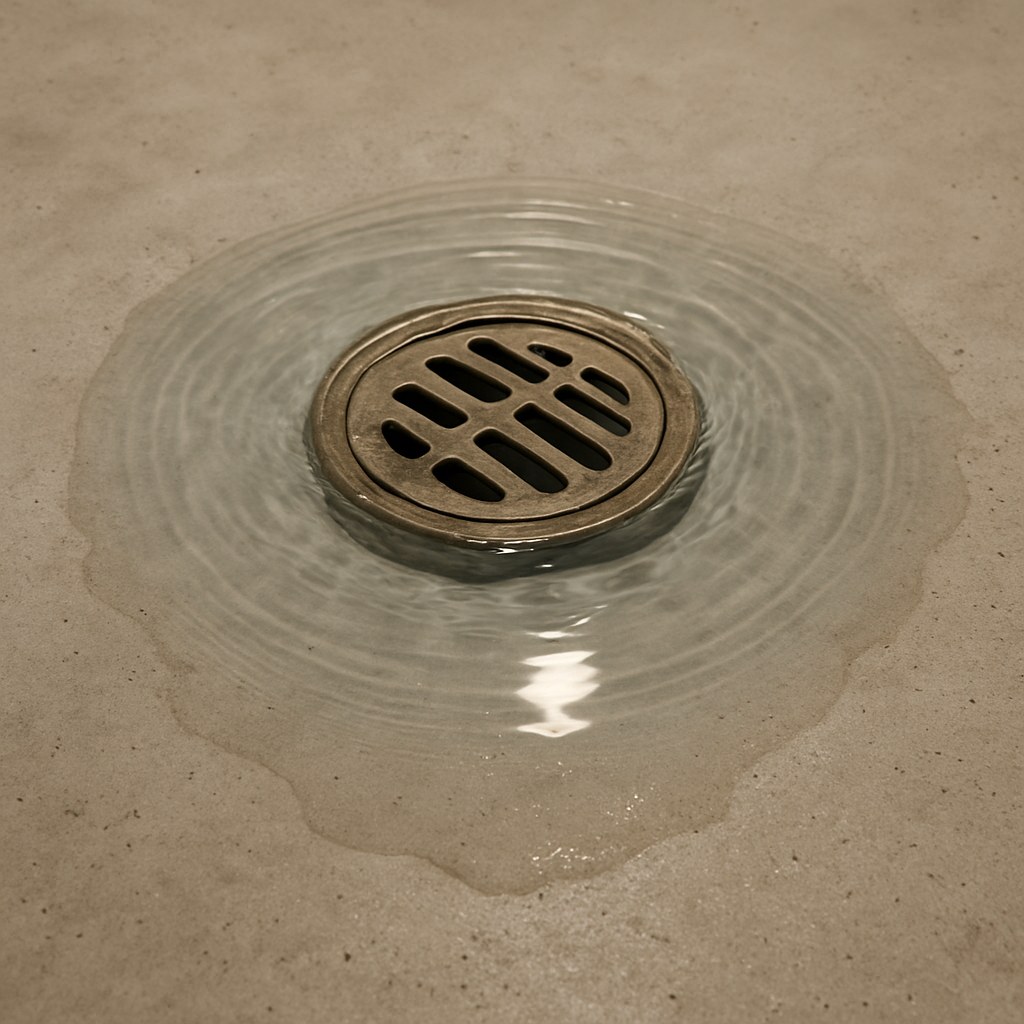 Water backing up from a basement floor drain