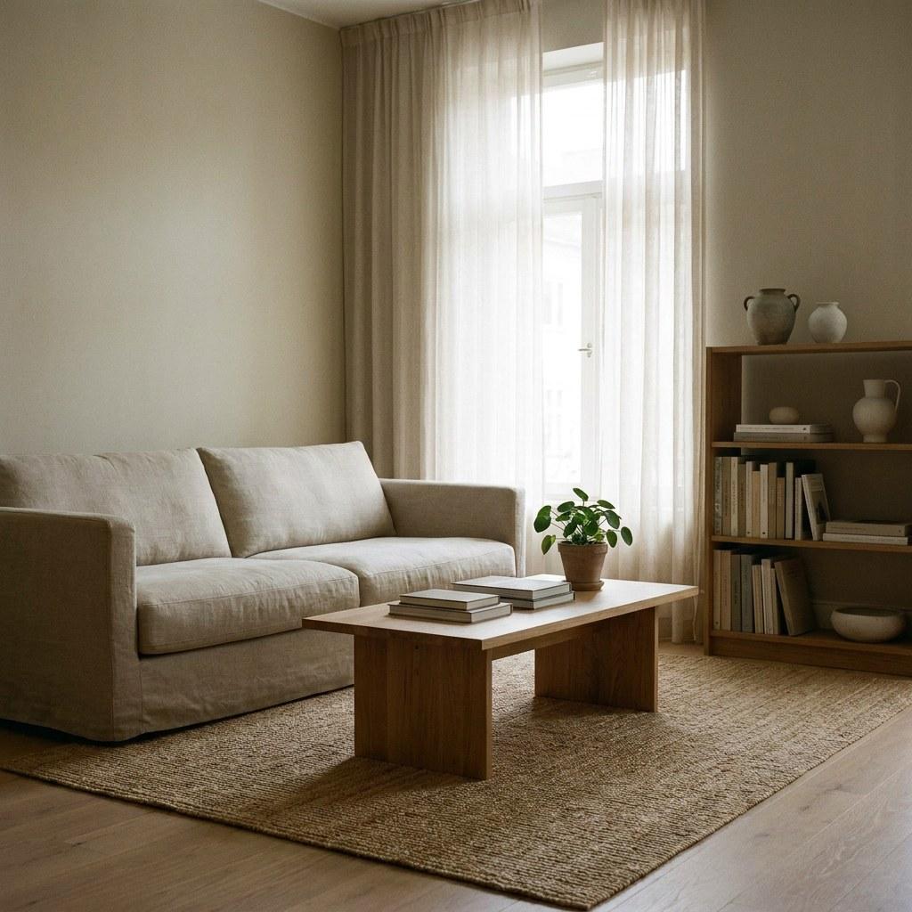 A calm, well-lit living room in a modern home