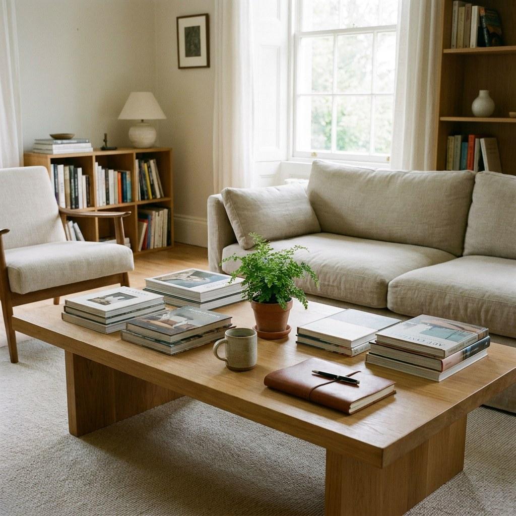A clean and organized living room representing stress-free home management