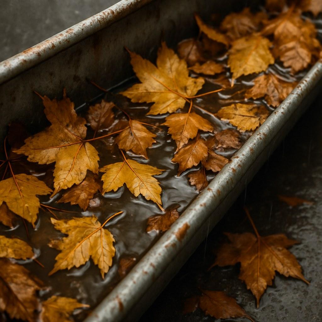 Gutter with standing water and debris
