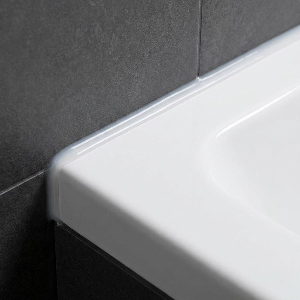 A clean line of caulk along the edge of a white bathtub