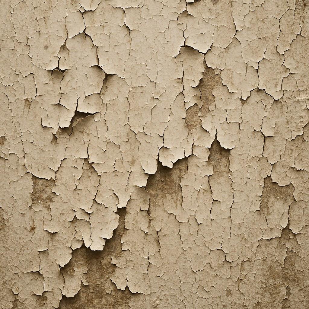 A close-up of a wall with cracked and peeling paint