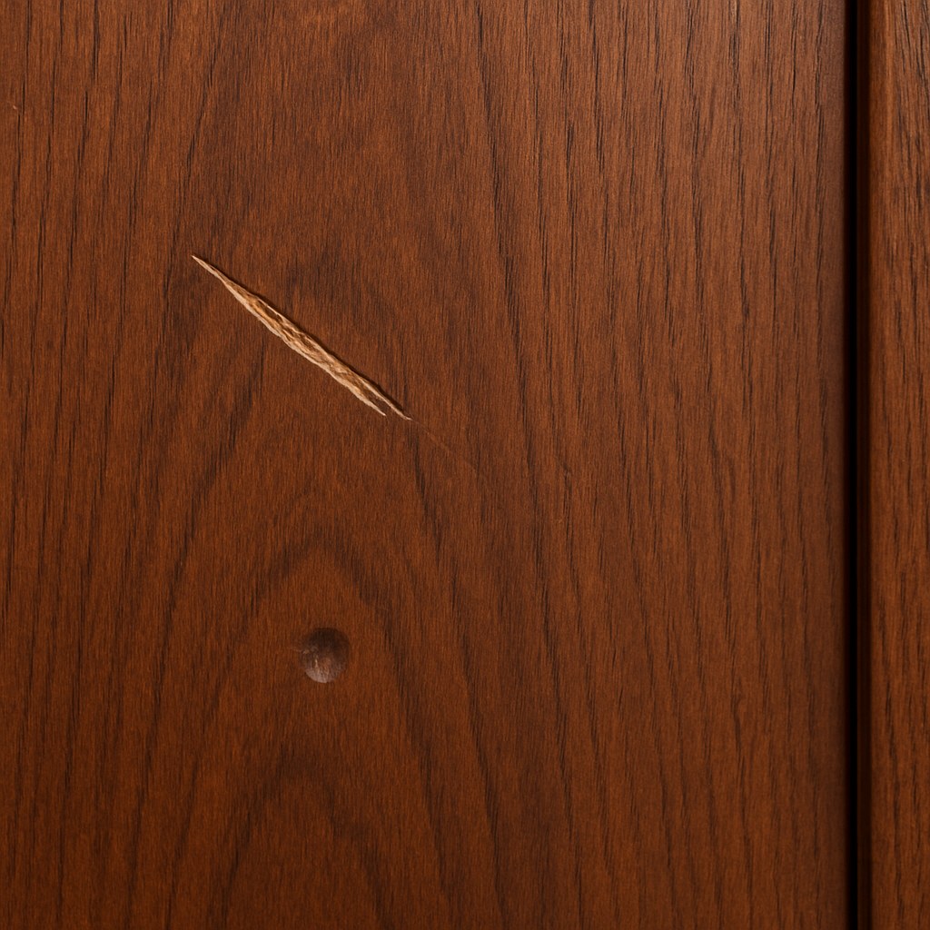 A close-up of a damaged wooden door.