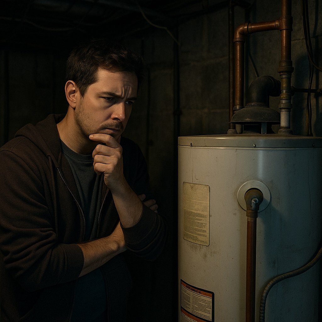 A homeowner troubleshooting a water heater that keeps shutting off.