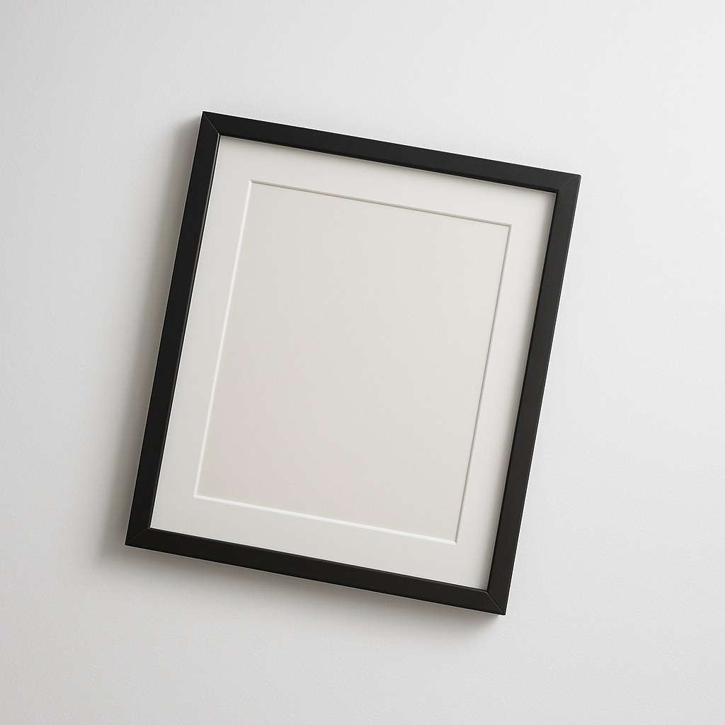 A crooked picture frame on a wall, with a level showing it is off-kilter.
