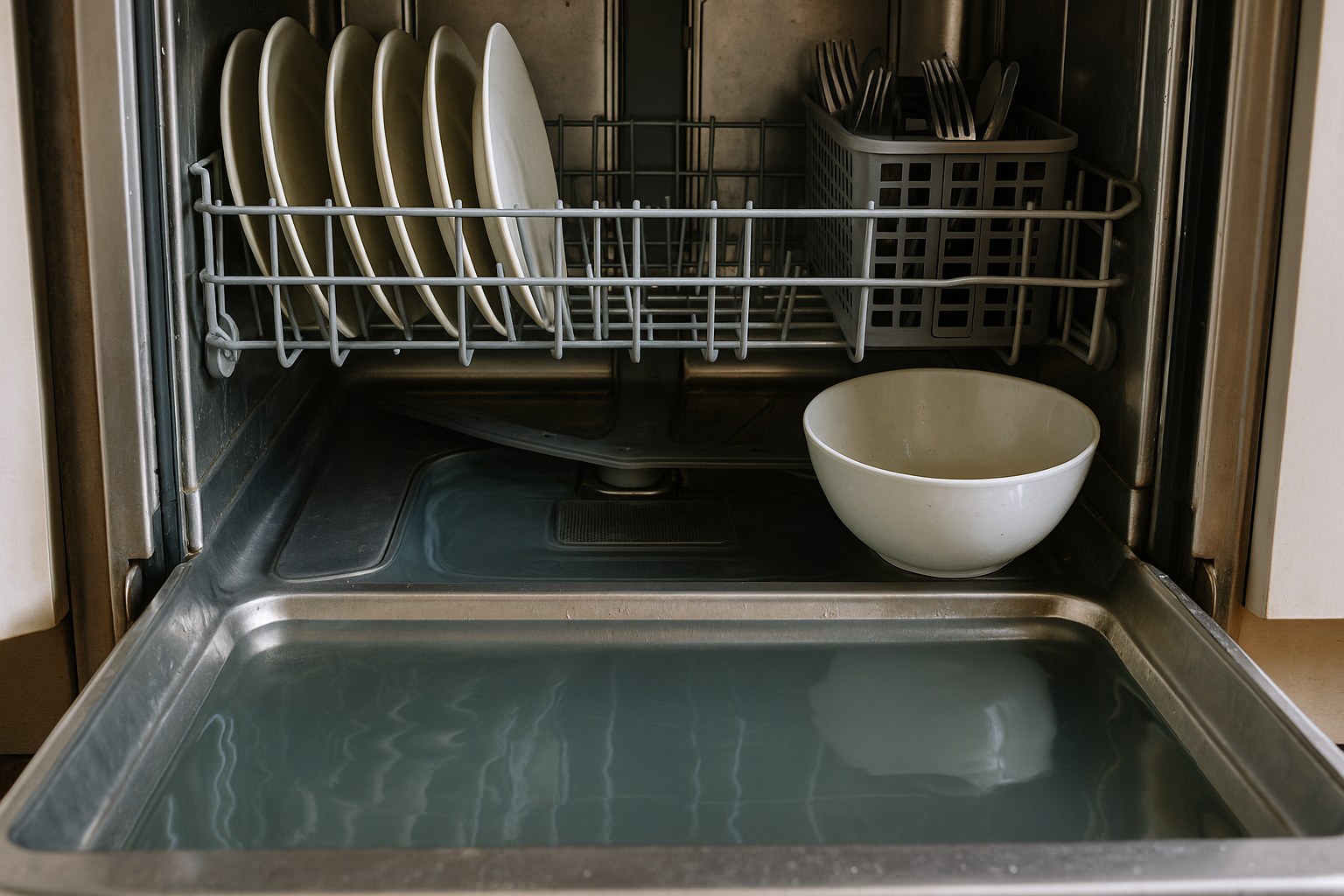 Dishwasher with standing water at the bottom