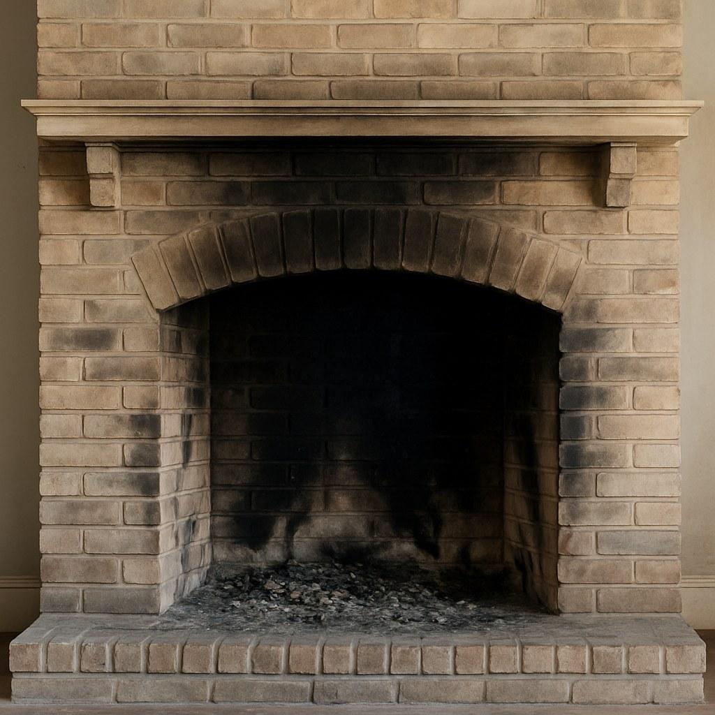 Soot stains on a brick fireplace