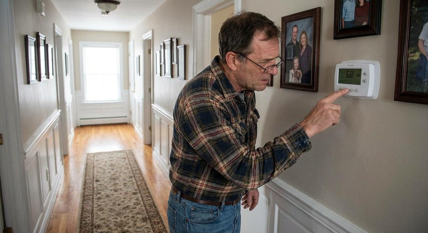 Homeowner adjusting a digital thermostat on the wall
