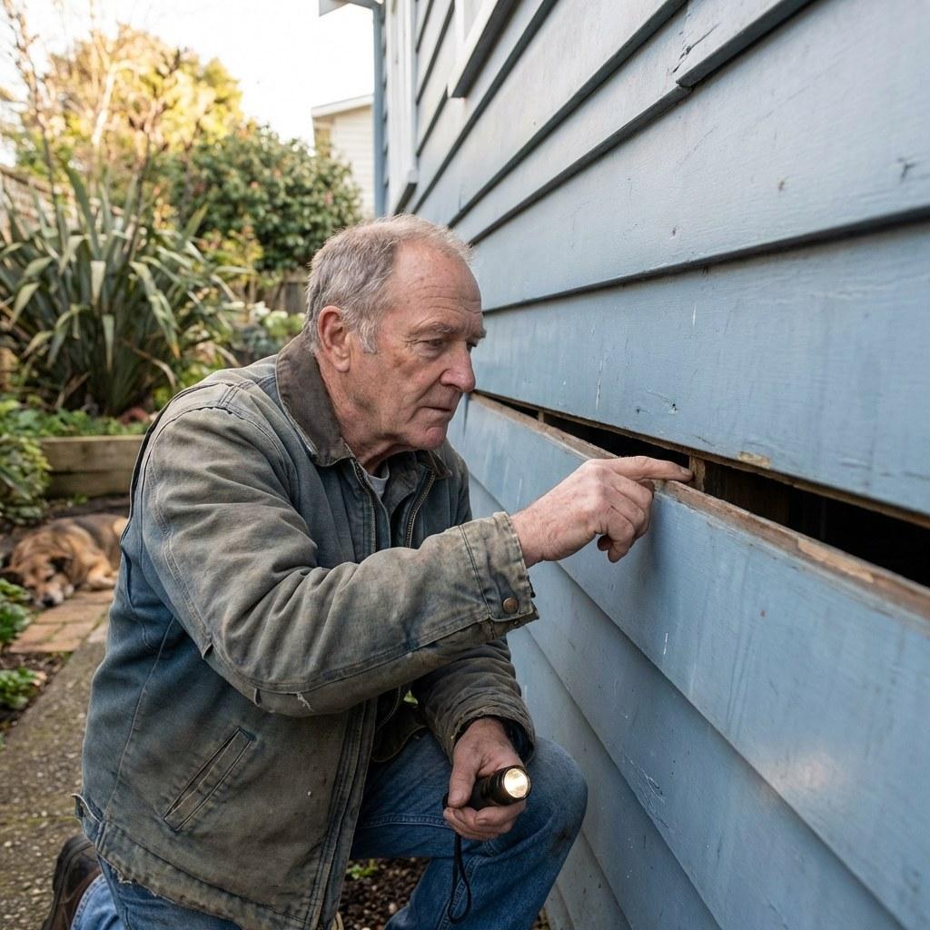 A person inspecting a visible gap between two side panels