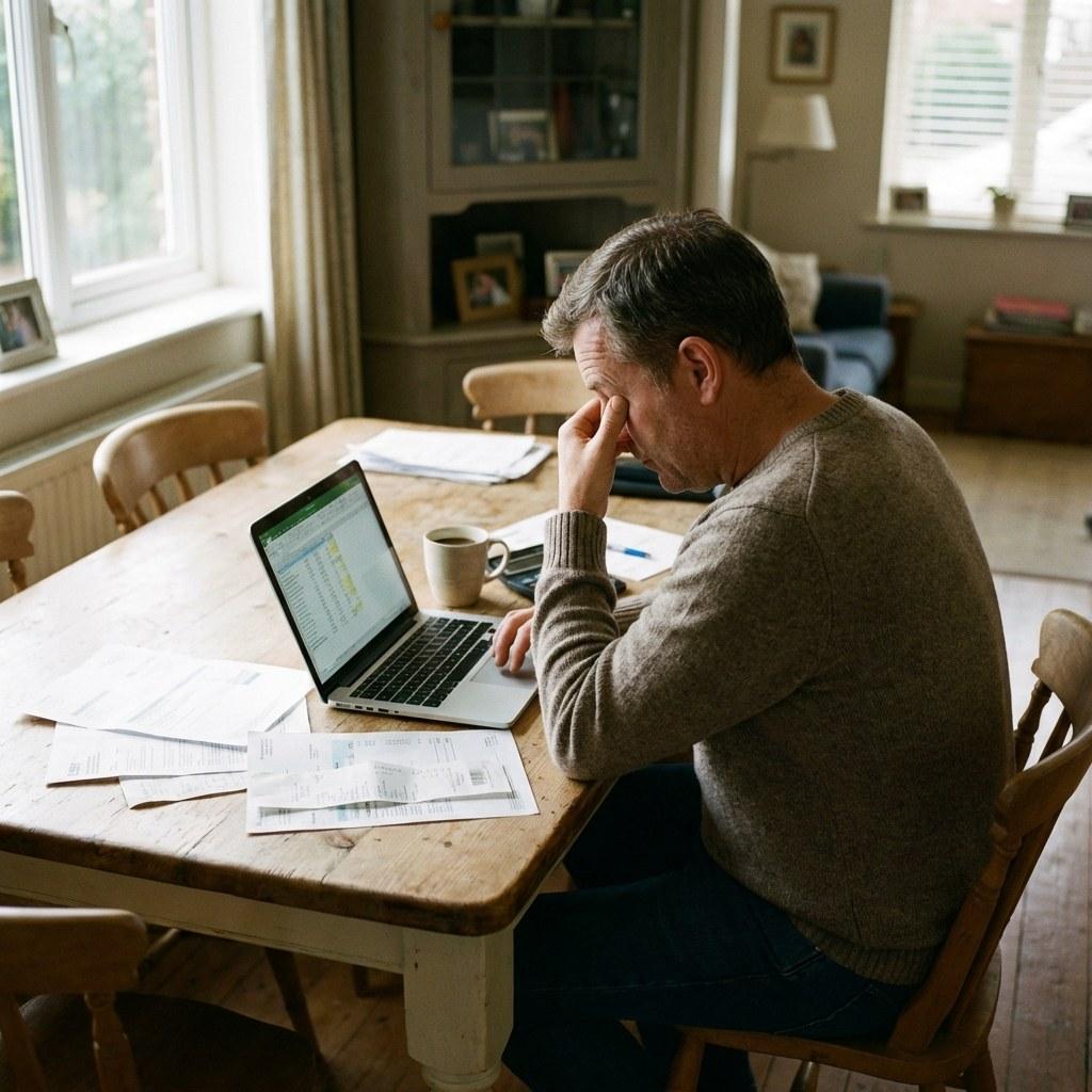 Homeowner reviewing mortgage statements and financial documents at a table