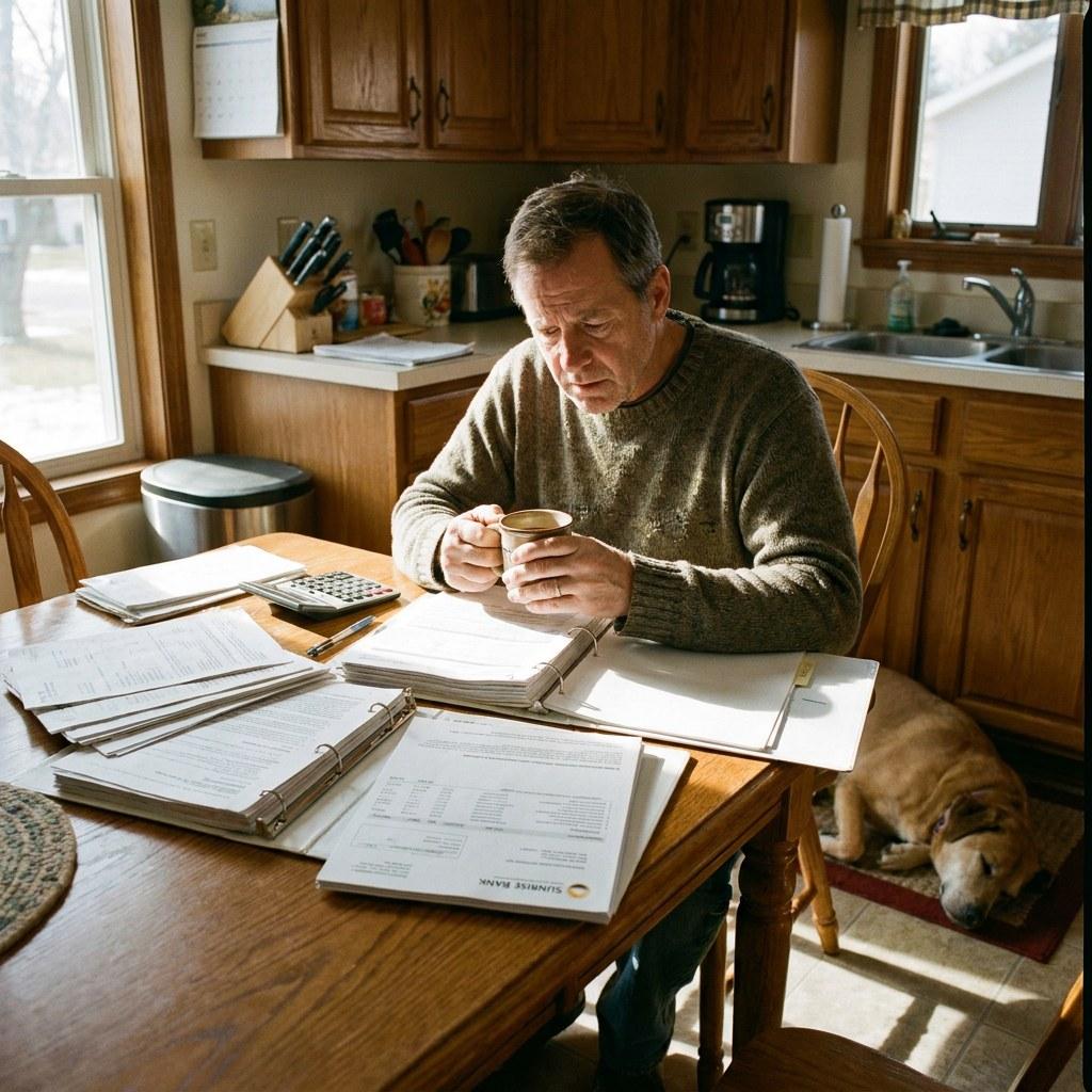 Homeowner reviewing financial documents at a table