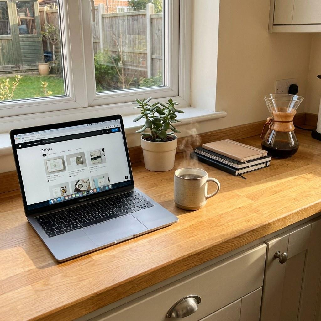 A quiet, organized kitchen counter setting a calm tone for managing household decisions