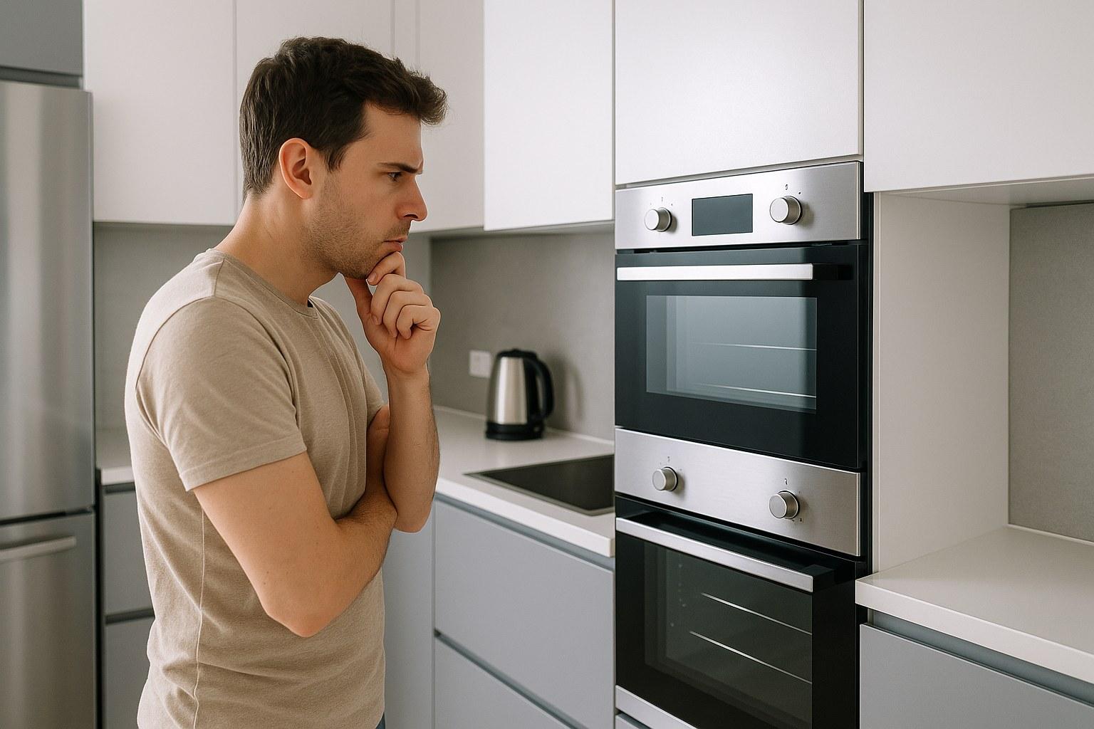 A person looking at an oven that will not turn on