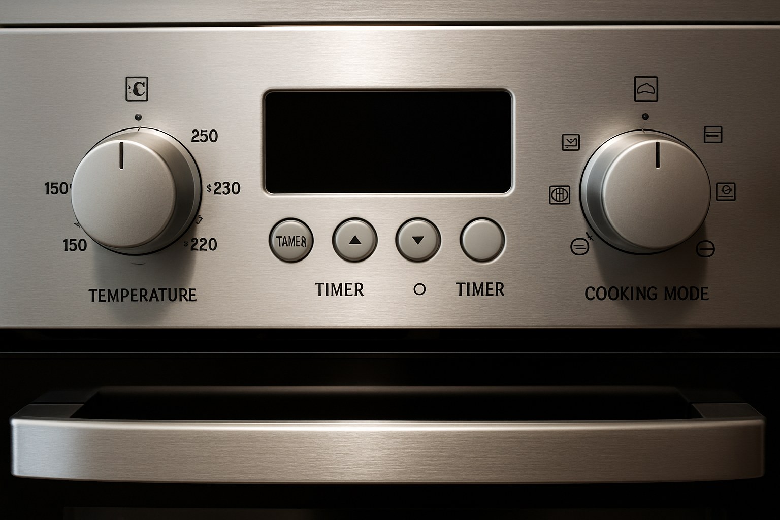 A malfunctioning digital oven timer display on a modern oven