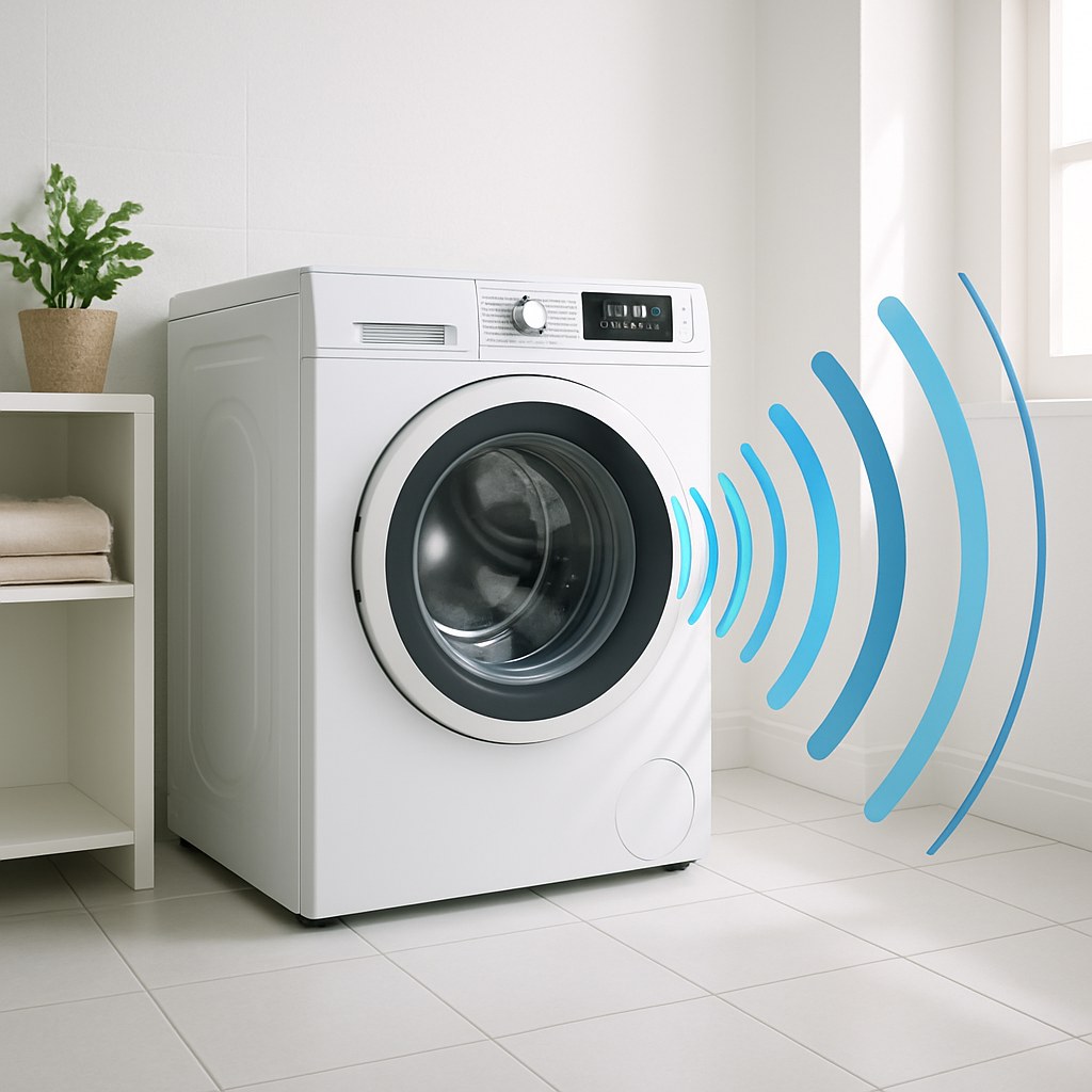 A washing machine making loud noises in a laundry room