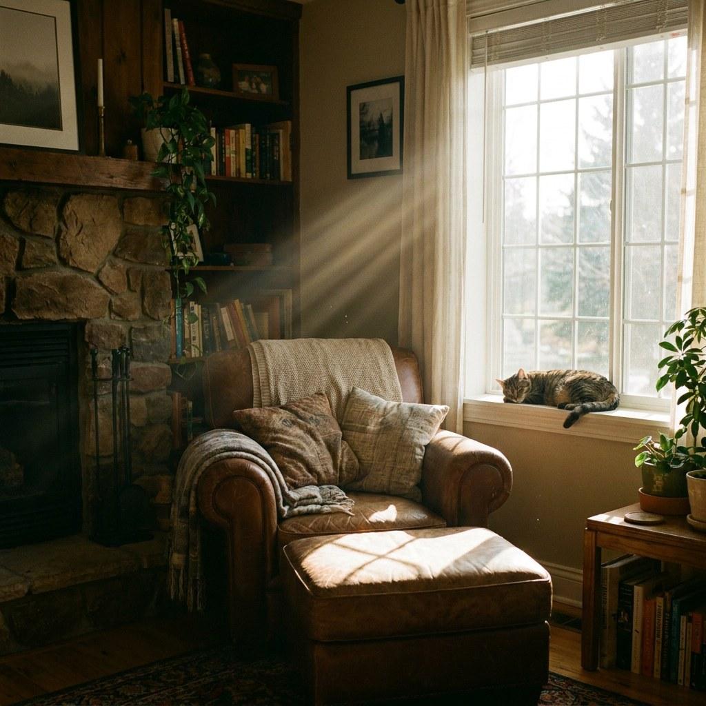 A peaceful, well-maintained living room representing stress-free homeownership