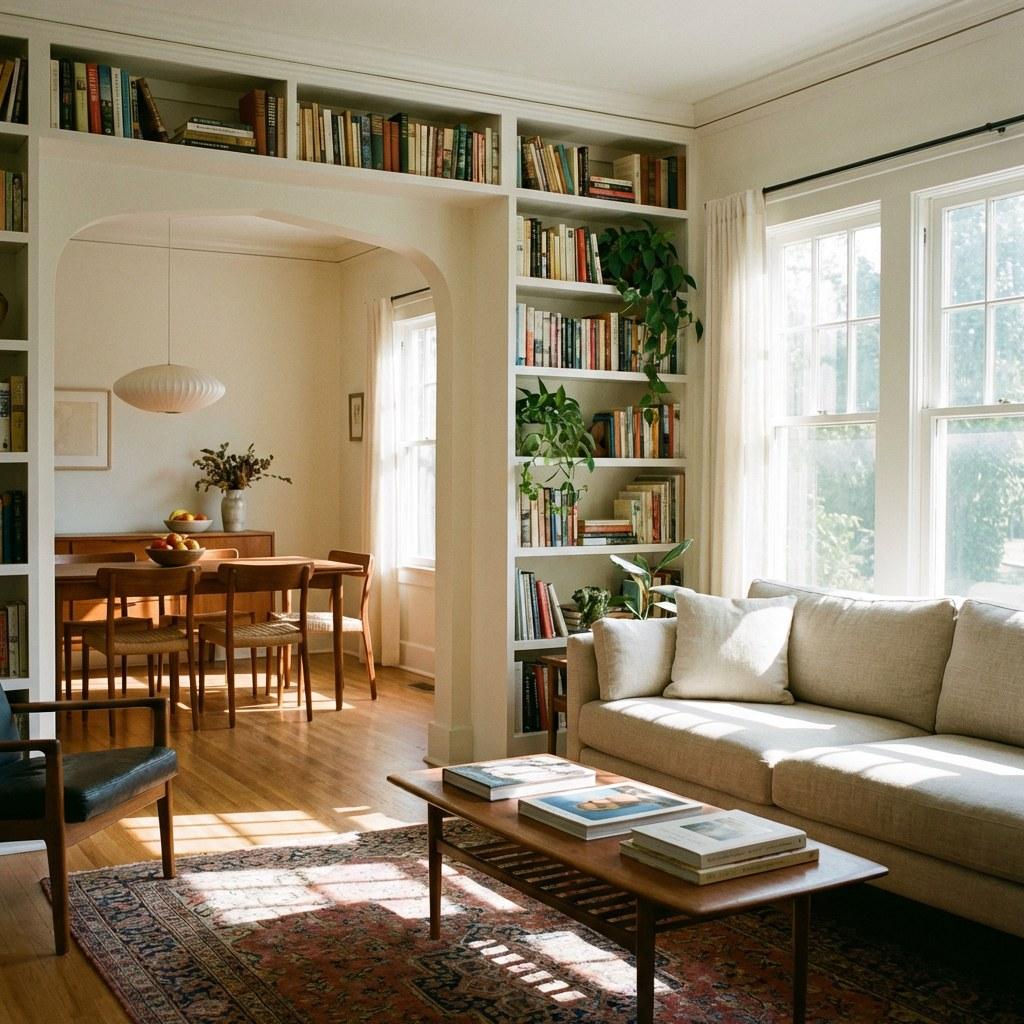 A clean and organized living room representing a well managed home