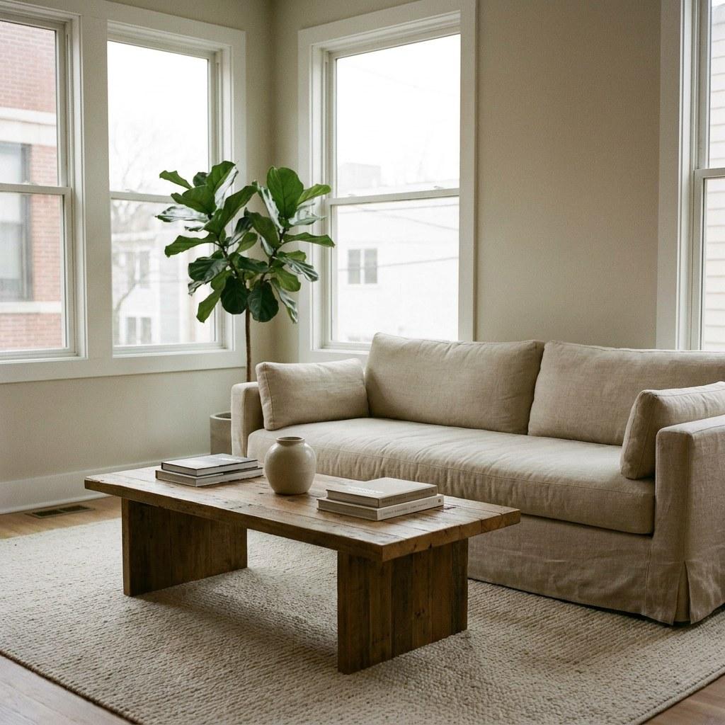 A bright and calm living room representing stress free homeownership