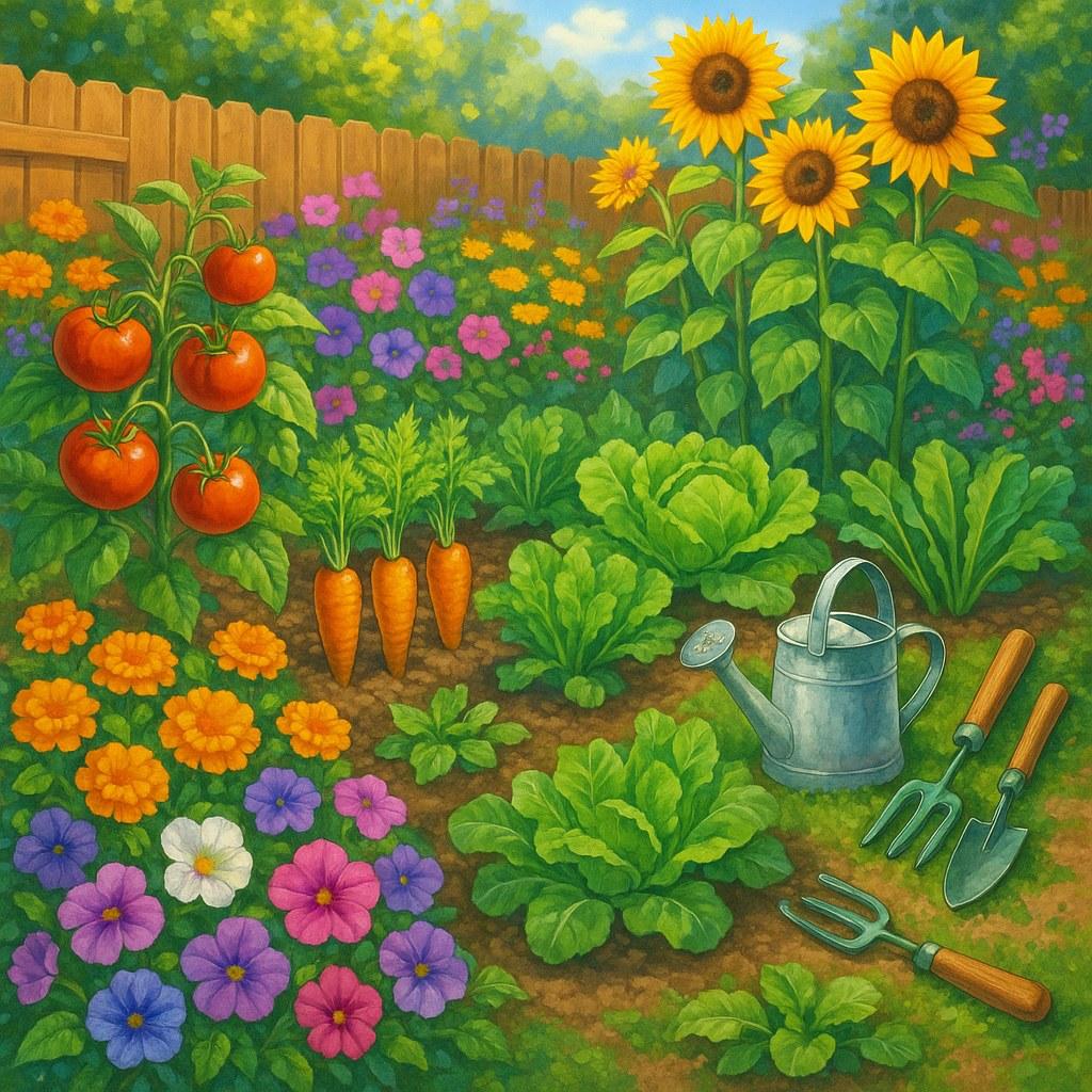 A lush home garden in full bloom