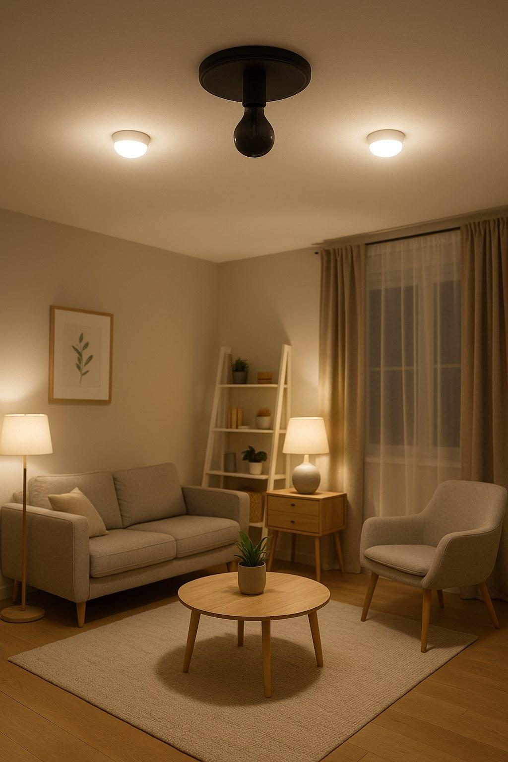 A ceiling light fixture with a burnt-out bulb in an otherwise bright room