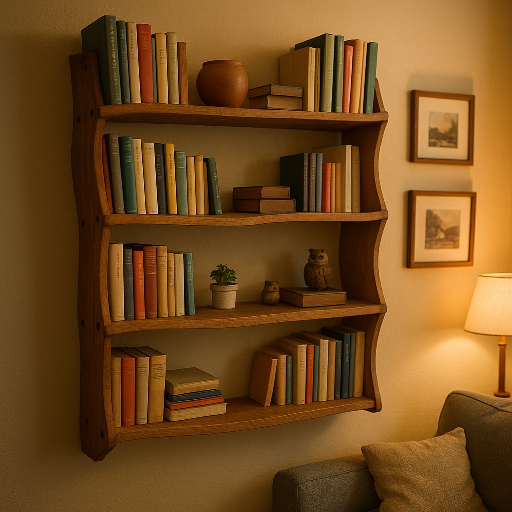 A loose bookshelf tilting slightly on a wall