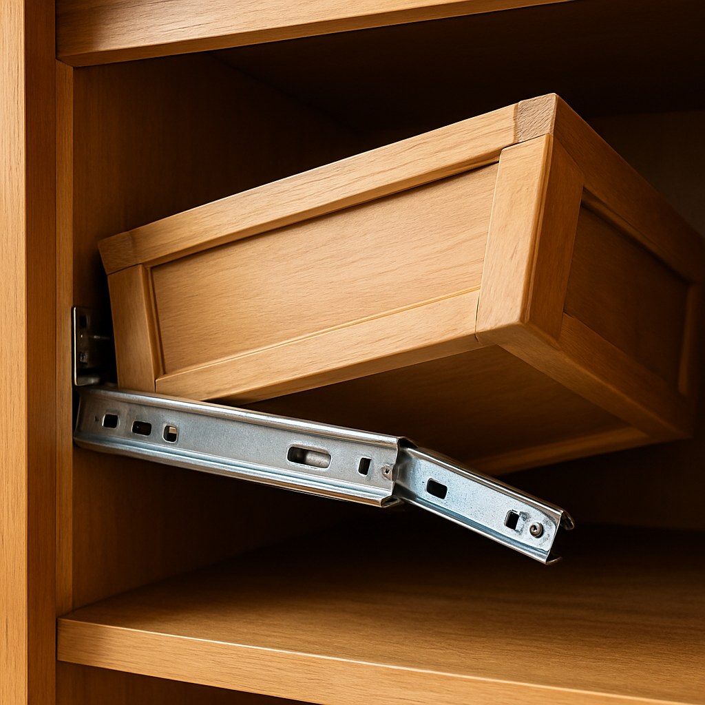 A wobbly drawer that has come off its track.