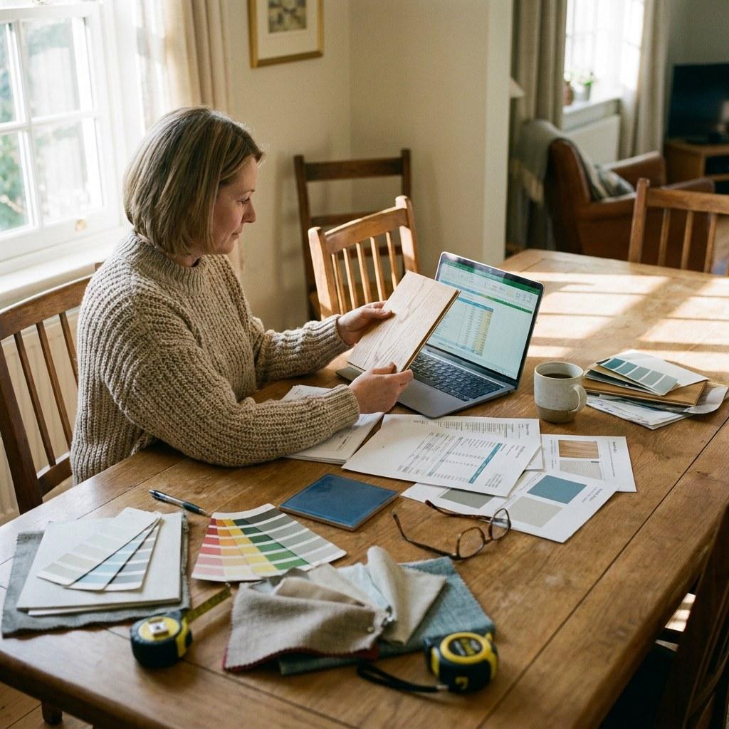 Homeowner organizing project budget and materials