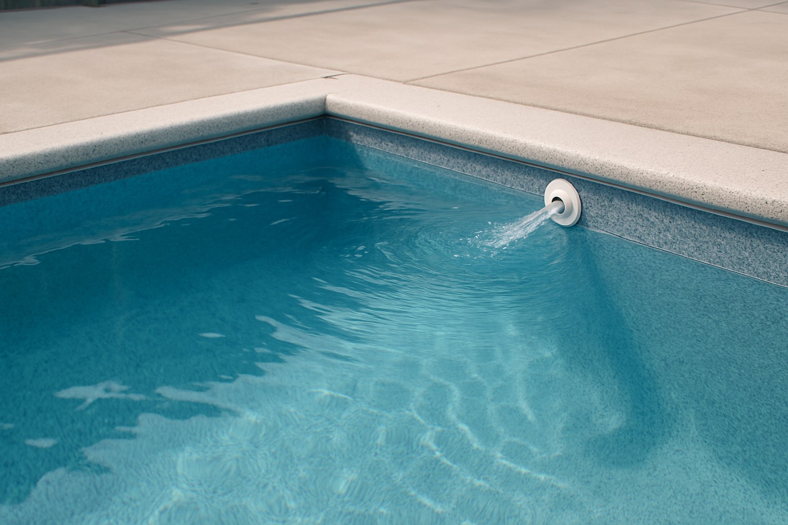 A swimming pool with weak return jets indicating a filter problem